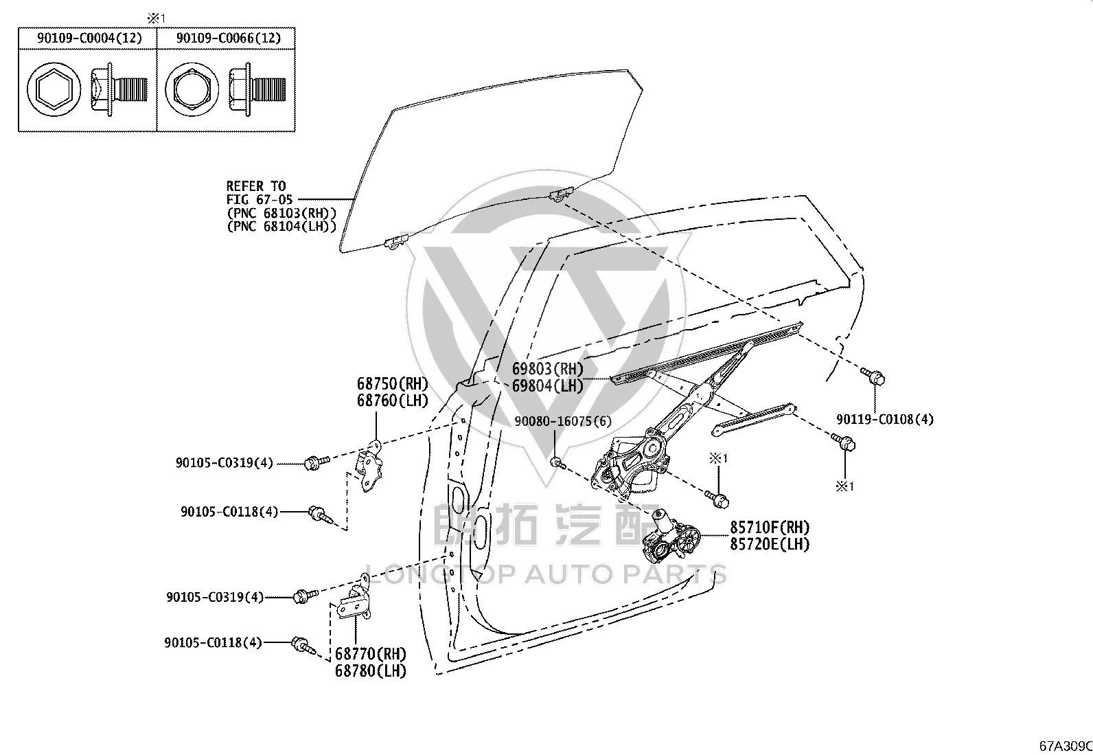 Left Rear Window Regulator Bracket 69802-0R040 for Toyota AVALON