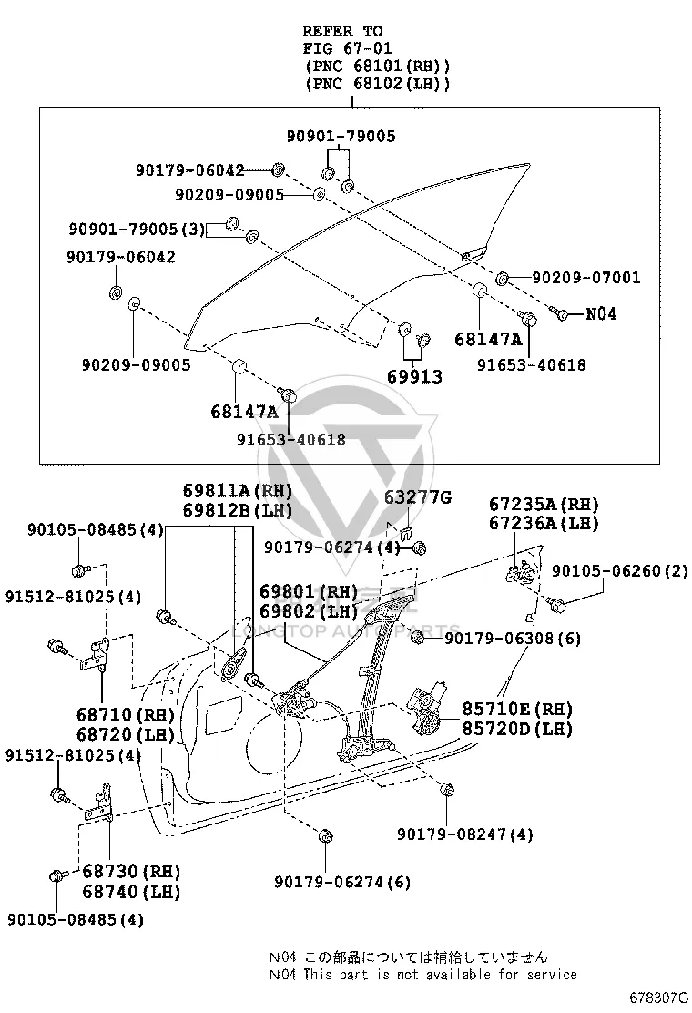 Front Left Window Glass Bracket 69802-24060 for Lexus RC F