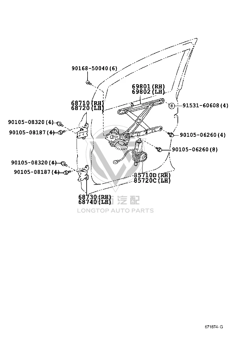 Front Door Glass Lifting Bracket 69802-28060 for Toyota Previa