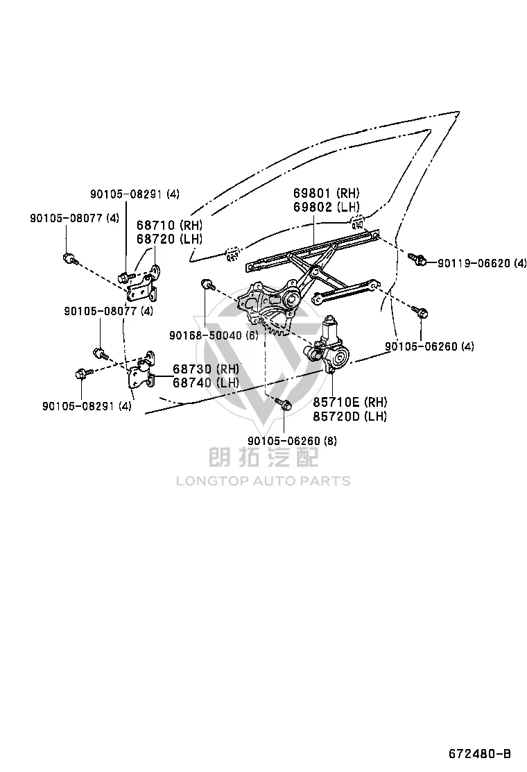 Front Door Window Regulator 69802-33040 for Toyota Windom