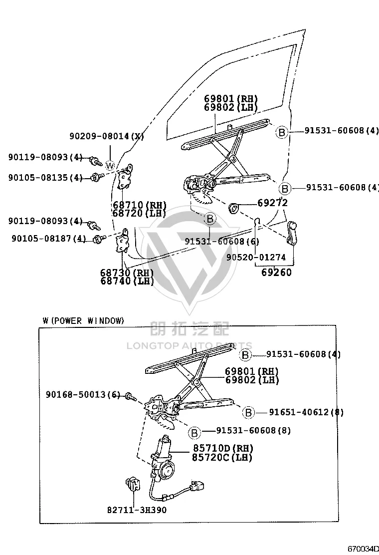 Front Door Window Regulator 69802-60060 for Toyota Land Cruiser