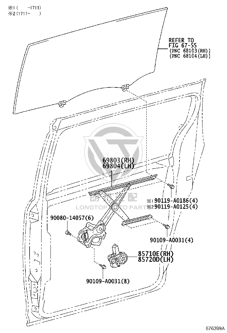 Left Rear Window Regulator Bracket 69804-08020 for Toyota Sienna