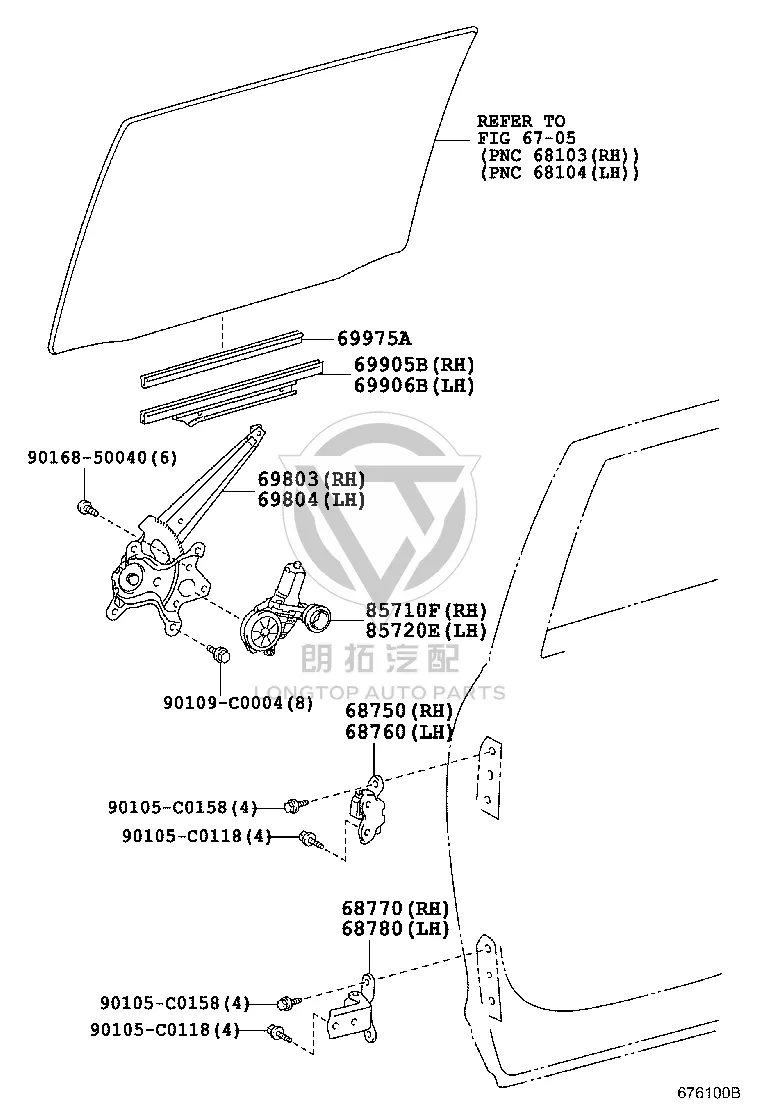 Rear Window Glass Lift Bracket 69803-0E010 for Toyota Highlander