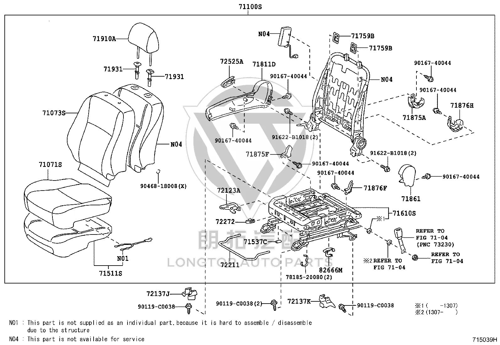 Passenger Seat Assembly 71100-0ZJ70 for Toyota Corolla