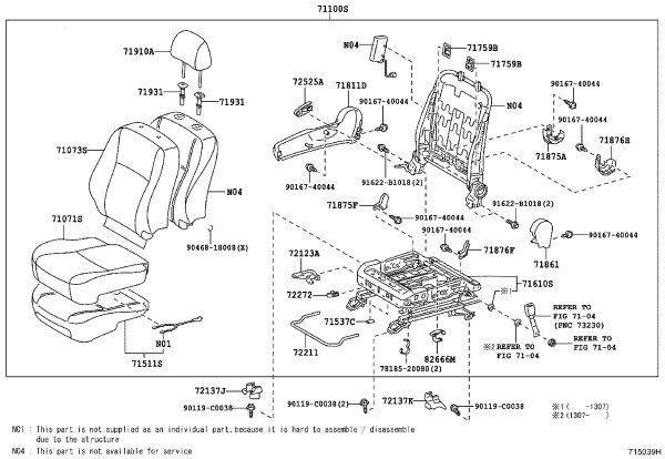 Passenger Seat Assembly 71100-0ZJ70 for Toyota Corolla