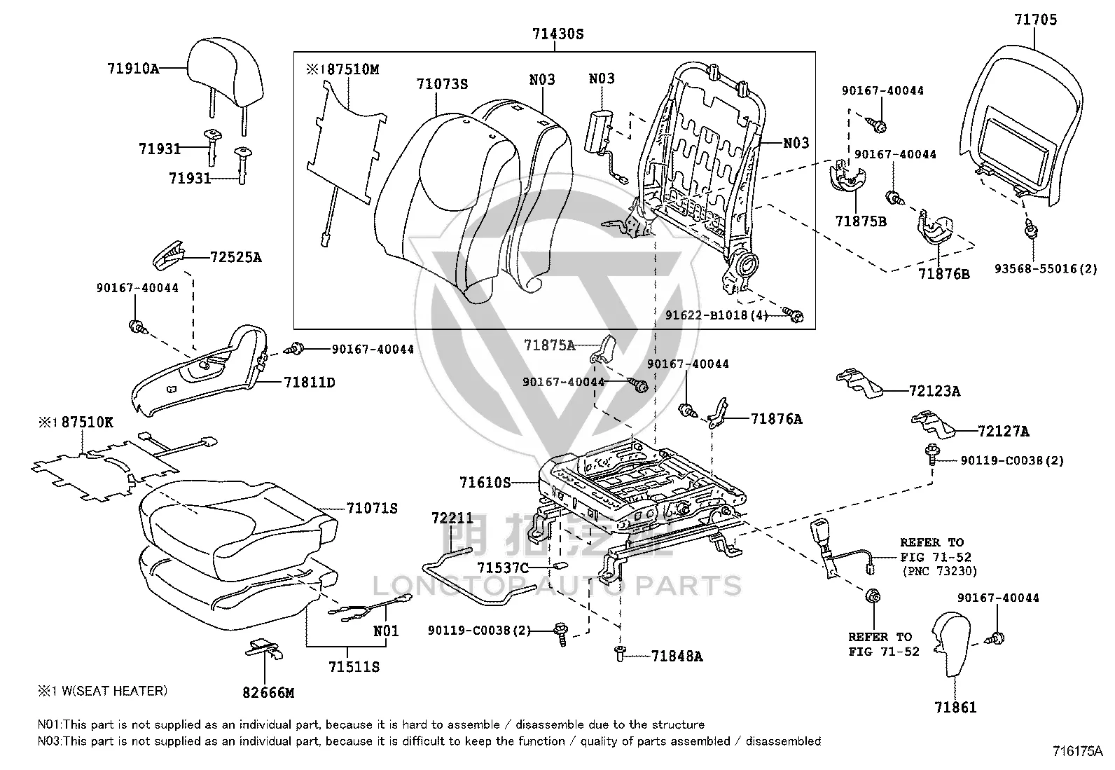 Front Passenger Seat Back Heater 87510-0R030 for Toyota RAV4