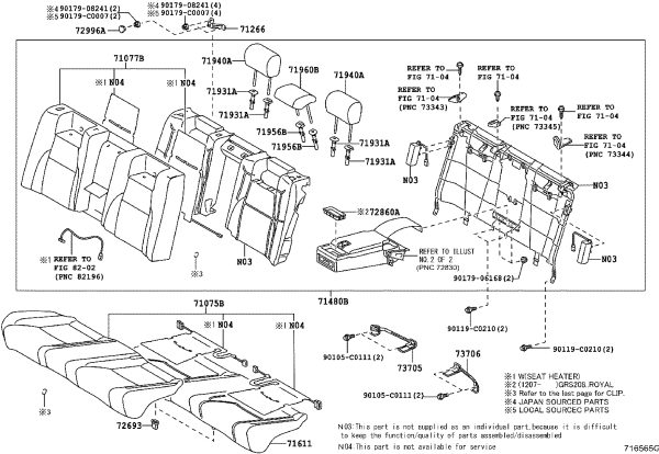 Rear Center Seat Headrest 71960-0N050 for Toyota Crown