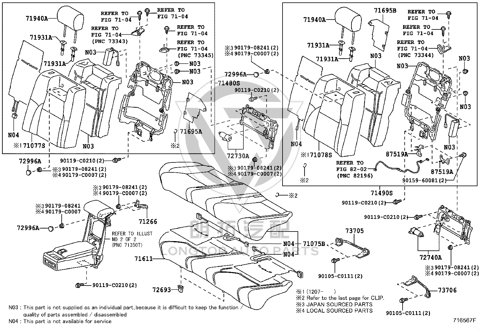 Rear Right Seat Back Assembly 71480-0N140 for Toyota Crown