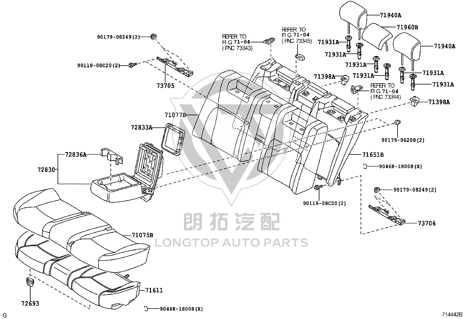 Rear Seat Back Cover 71077-33B90B3 for Lexus ES240