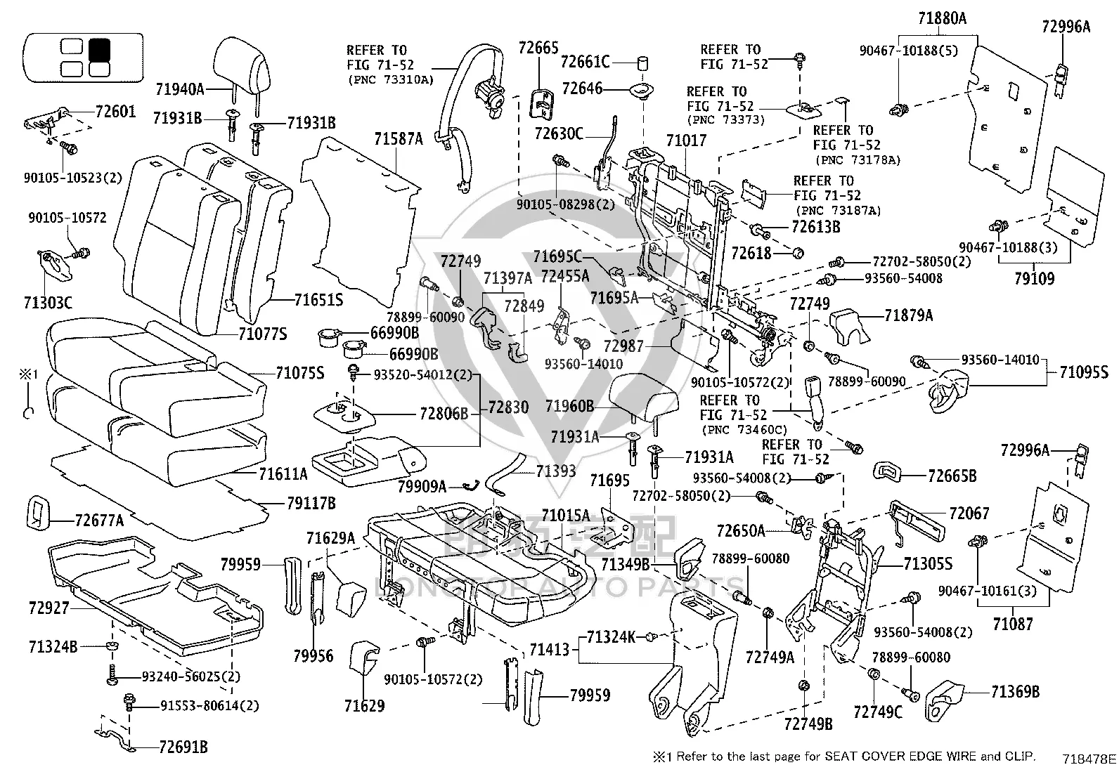 Rear Seat Cushion Hinge Cover 71629-60410A0 for Toyota Land Cruiser Prado