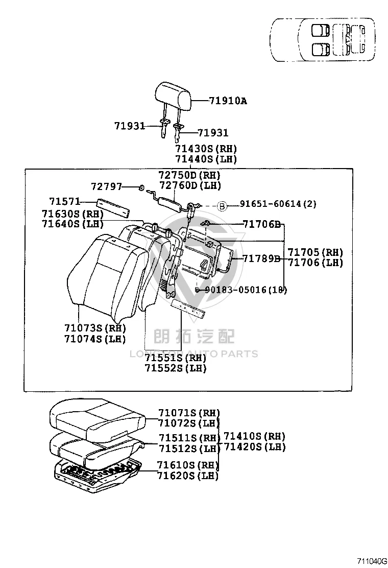 Passenger Seat Back Frame 71630-60140 for Toyota Land Cruiser