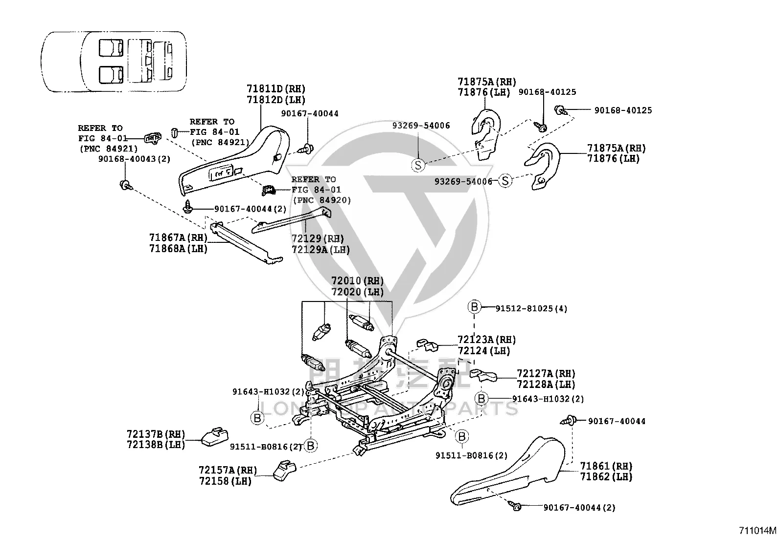 Front left seat outer rail bracket cover 72124-60050B1 for Toyota Land Cruiser
