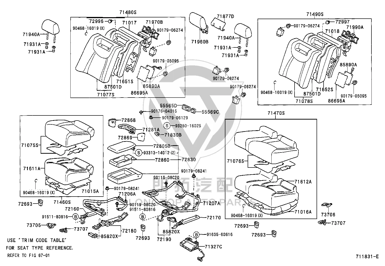 Rear Seat Left Inner Track Assembly 72190-50060 for Toyota Celsior