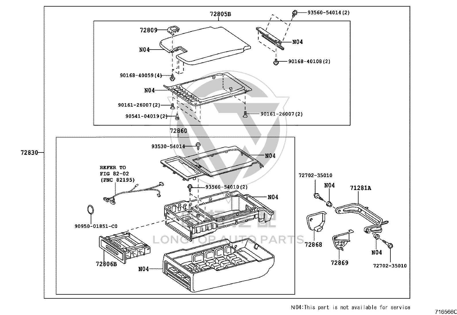 Rear Seat Center Armrest Box 72860-0N110A1 for Toyota Crown