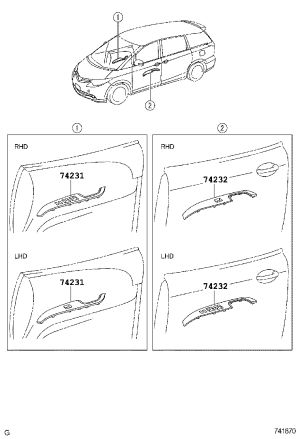 Front Door Glass Lift Switch Trim 74232-28720 for Toyota Previa