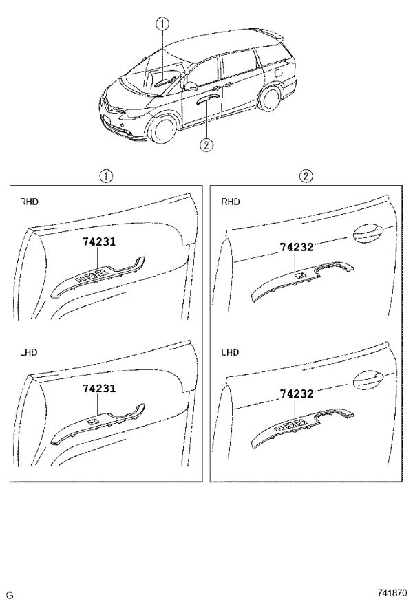 Front Door Glass Lift Switch Trim (Right) 74231-28870 for Toyota Previa