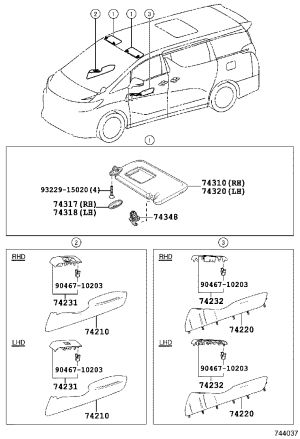 Sun Visor (Left) 74320-58100C3 for Toyota Alphard