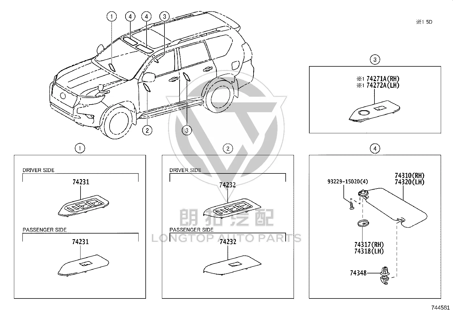 Front Door Window Switch Trim Panel 74231-60630 for Toyota Land Cruiser Prado