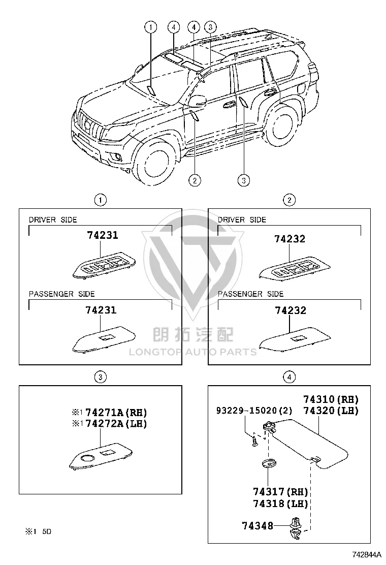 Front Door Window Switch Trim Panel 74232-60790 for Toyota Land Cruiser Prado