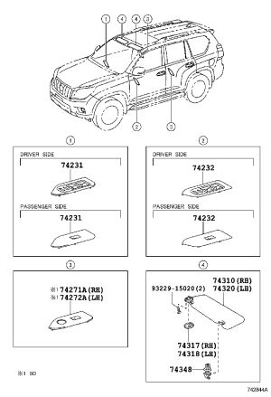 Sun Visor (Right) 74310-60J41 for Toyota Land Cruiser Prado