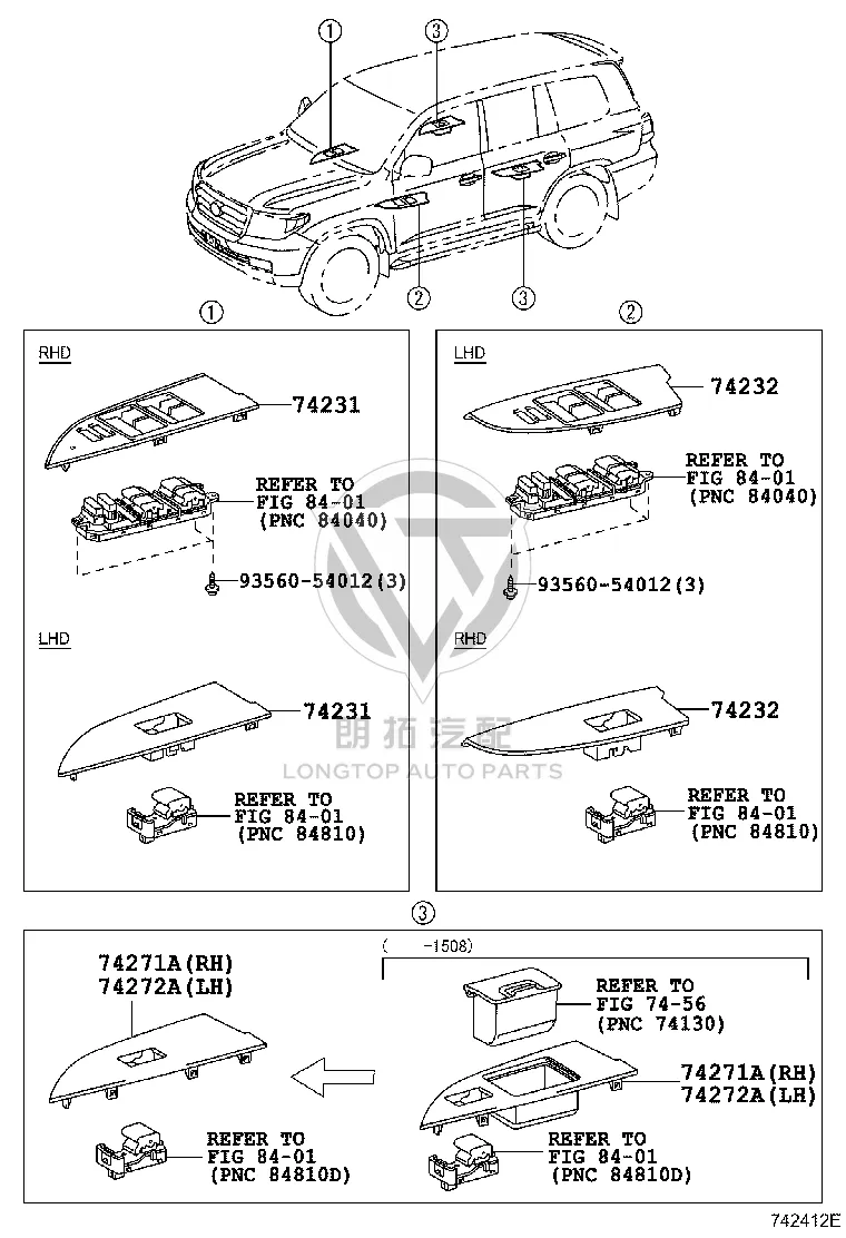 Front Door Window Switch Trim 74232-60820 for Toyota Land Cruiser