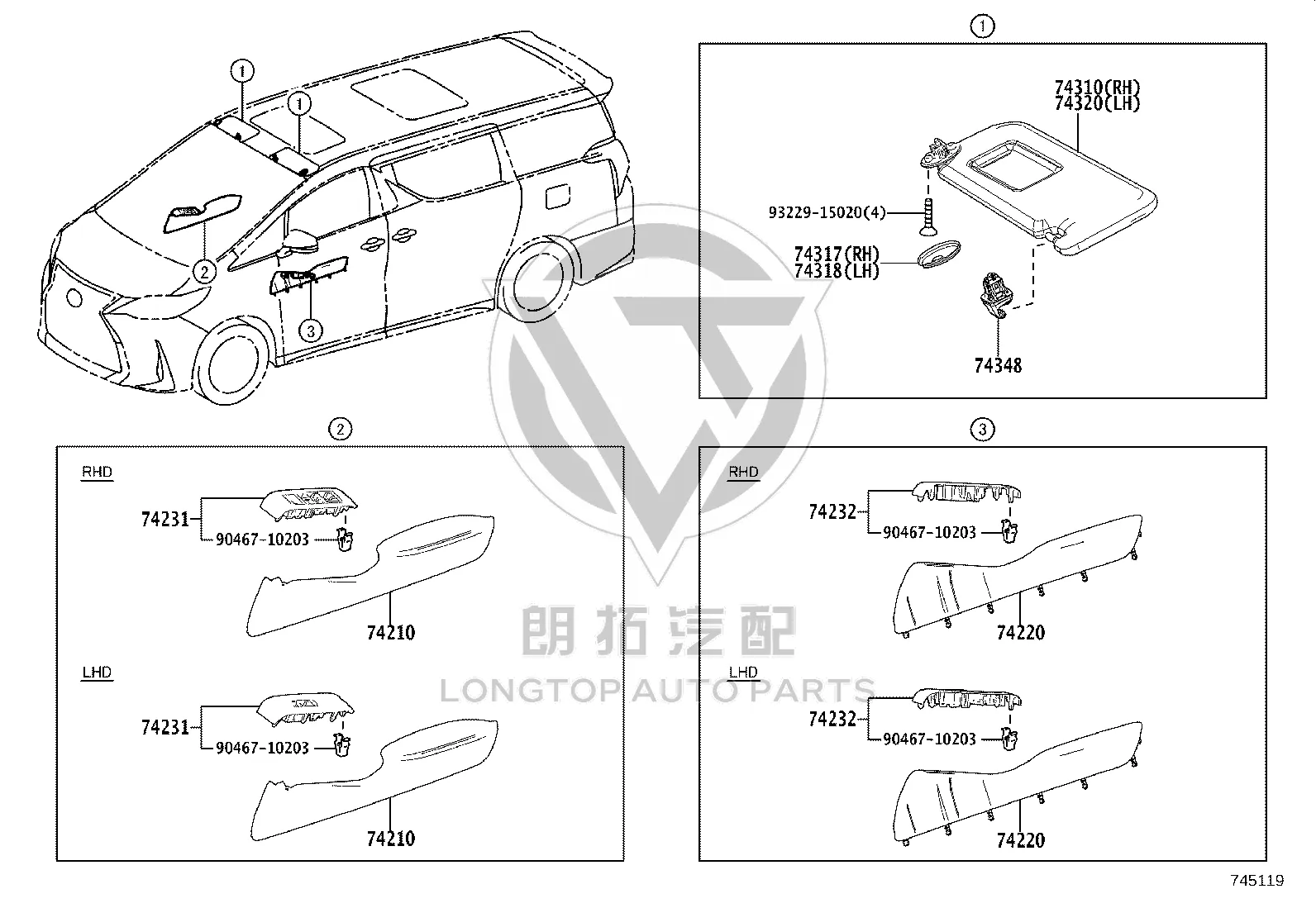 Front Door Glass Lift Switch Decorative Panel 74232-58210 for Lexus LM350