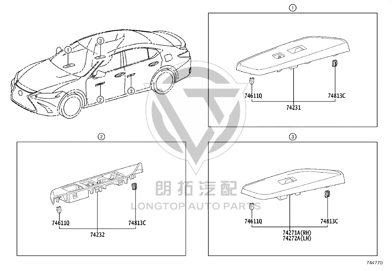 Front Door Glass Lift Switch Decorative Panel 74240-33150 for Lexus ES350