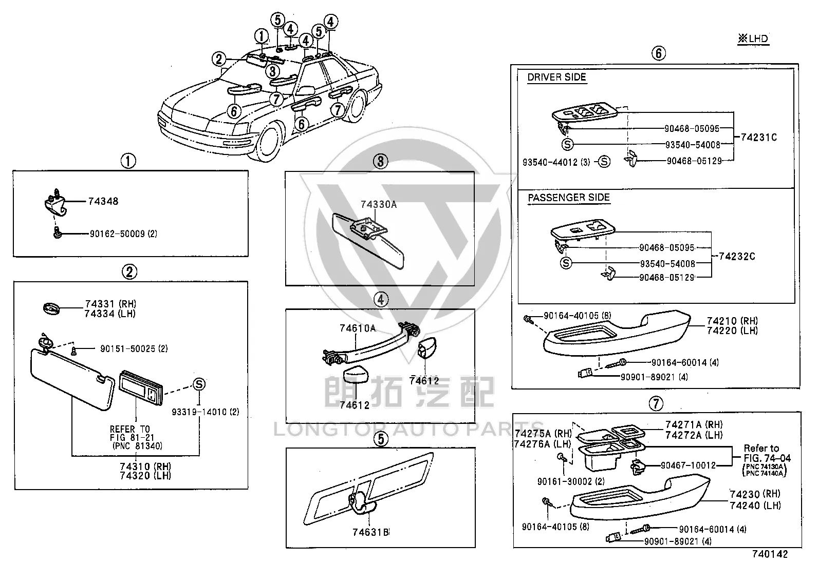 Rear Left Door Armrest Base Trim Panel 74276-50040 for Toyota Celsior