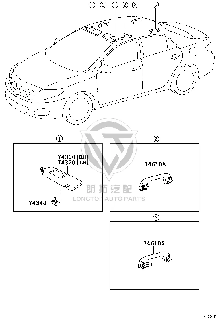 Sun Visor (right) 74310-02D30E0 for Toyota Corolla