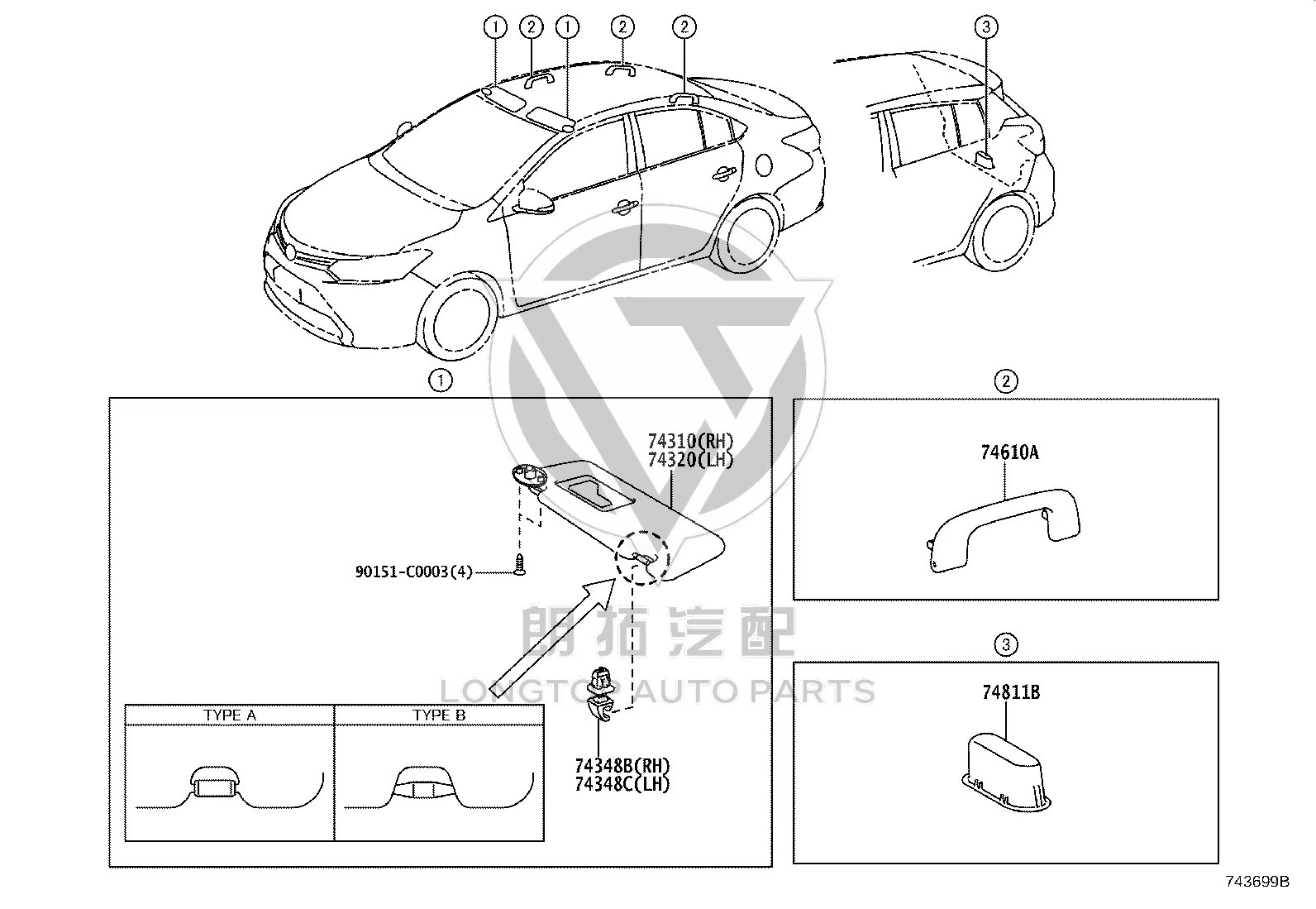 Sun visor (right) 74310-0D550 for Toyota Vios