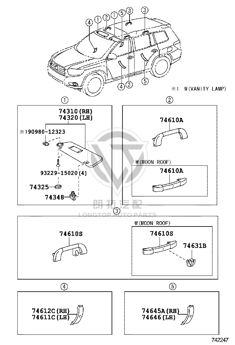 Right Sun Visor 74310-48260B1 for Toyota Highlander