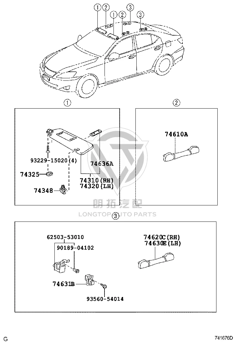 Sun Visor (right) 74310-53190B0 for Lexus IS250