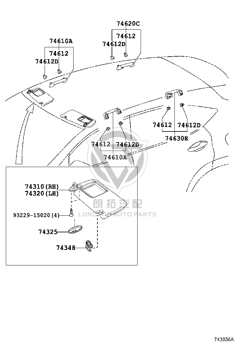 Sun Visor (Right) 74310-78051A1 for Lexus NX Series