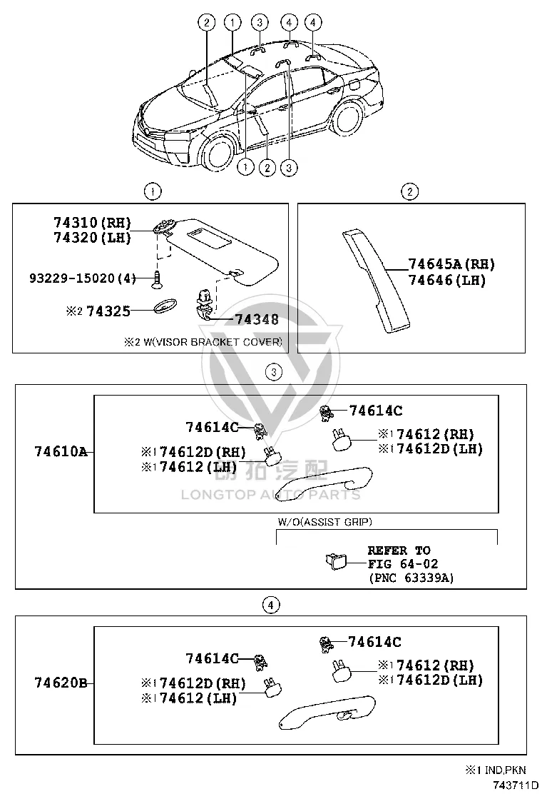 Sun Visor Bracket Cover 74317-60020 for Toyota Corolla