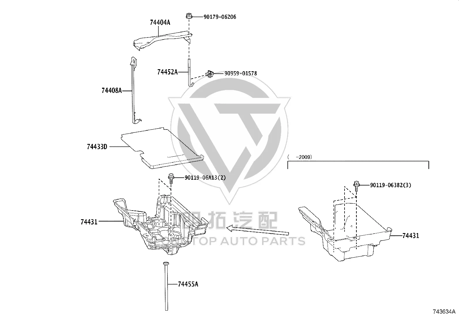 Battery Tray Support 74433-30032 for Toyota Crown