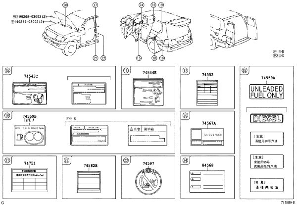 Fuel Information Label 74572-60050 for Toyota Land Cruiser