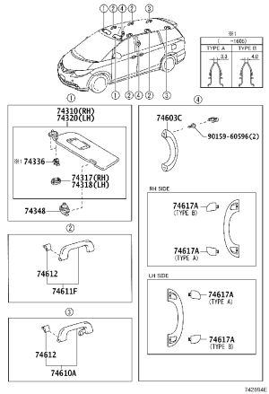 Grab handle (right) 74603-44020 for Toyota Previa