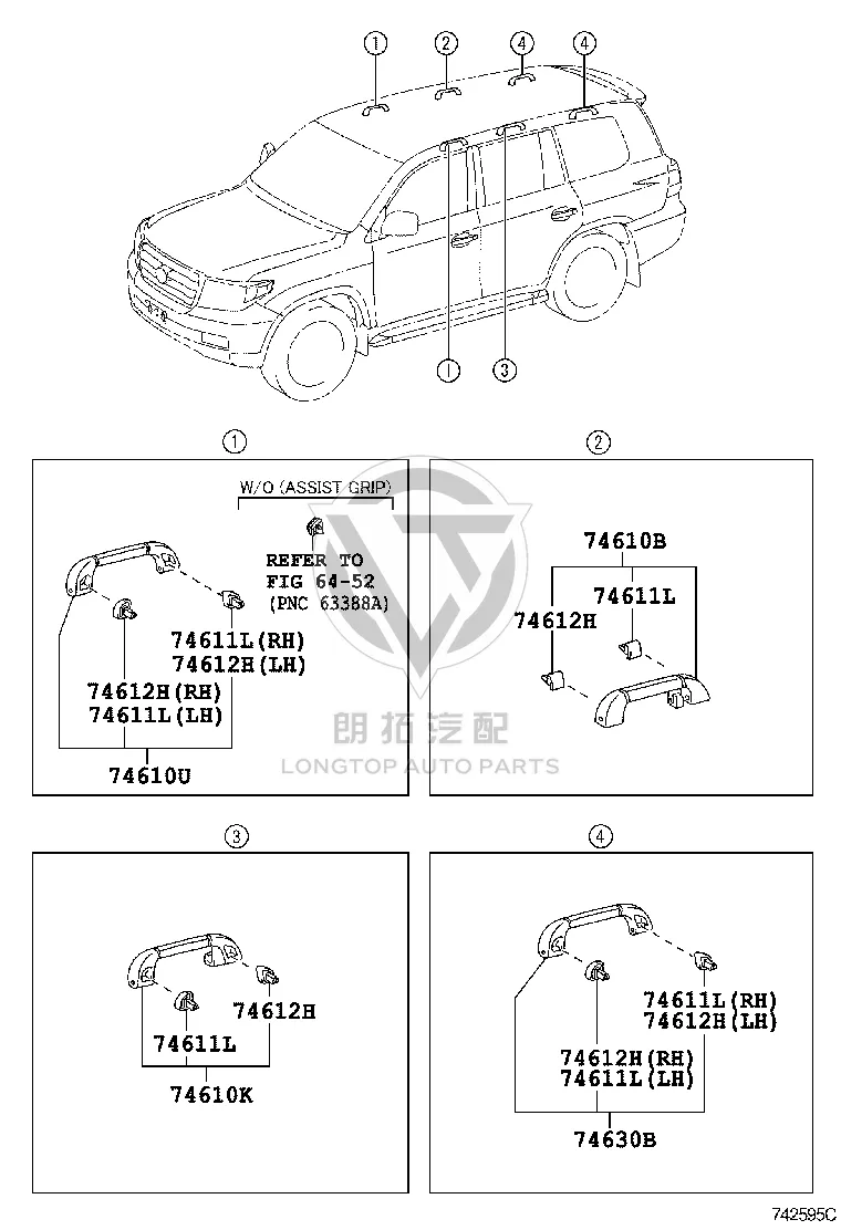 Roof Handrail Right Rear 74610-30320 for Toyota Land Cruiser