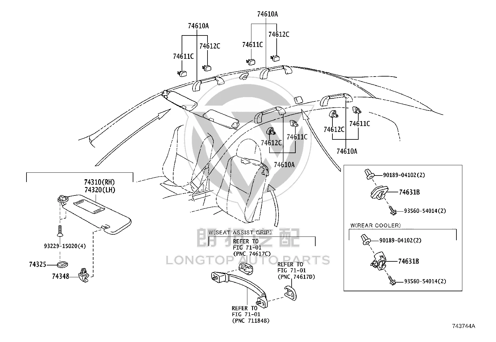 Roof Armrest Right Rear 74610-50050B0 for Lexus LS460