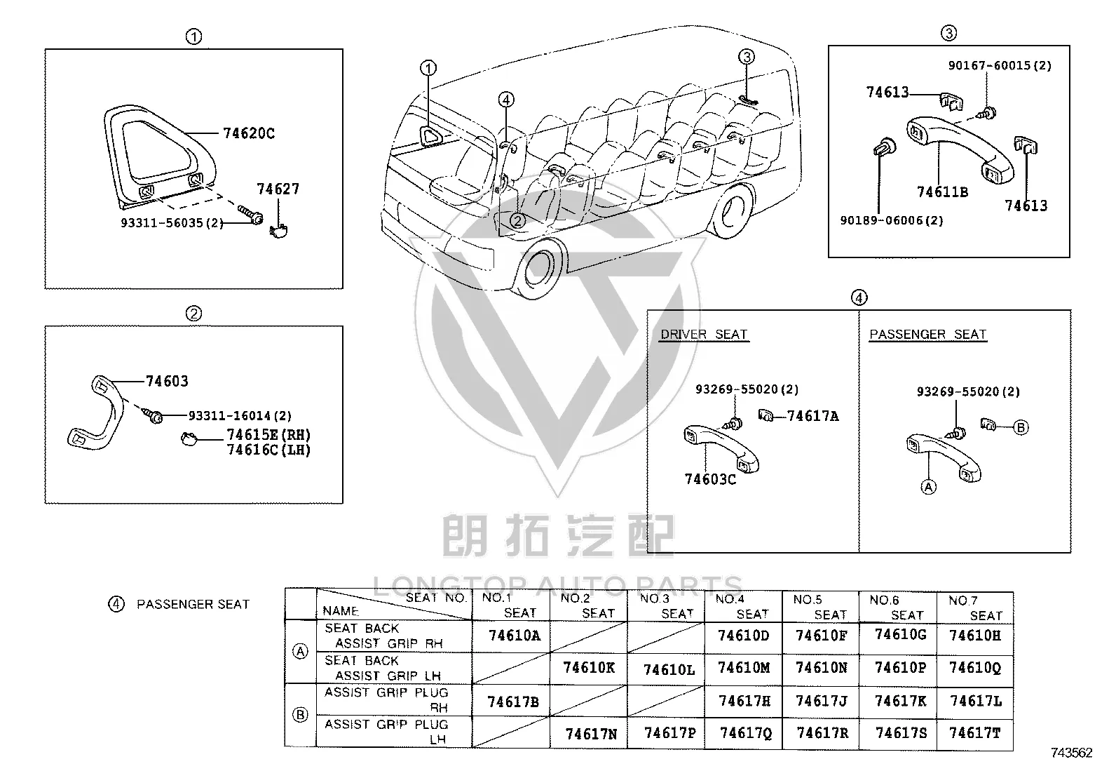 Front Assist Grip Sub-Assembly 74610-60010 for Toyota Coaster