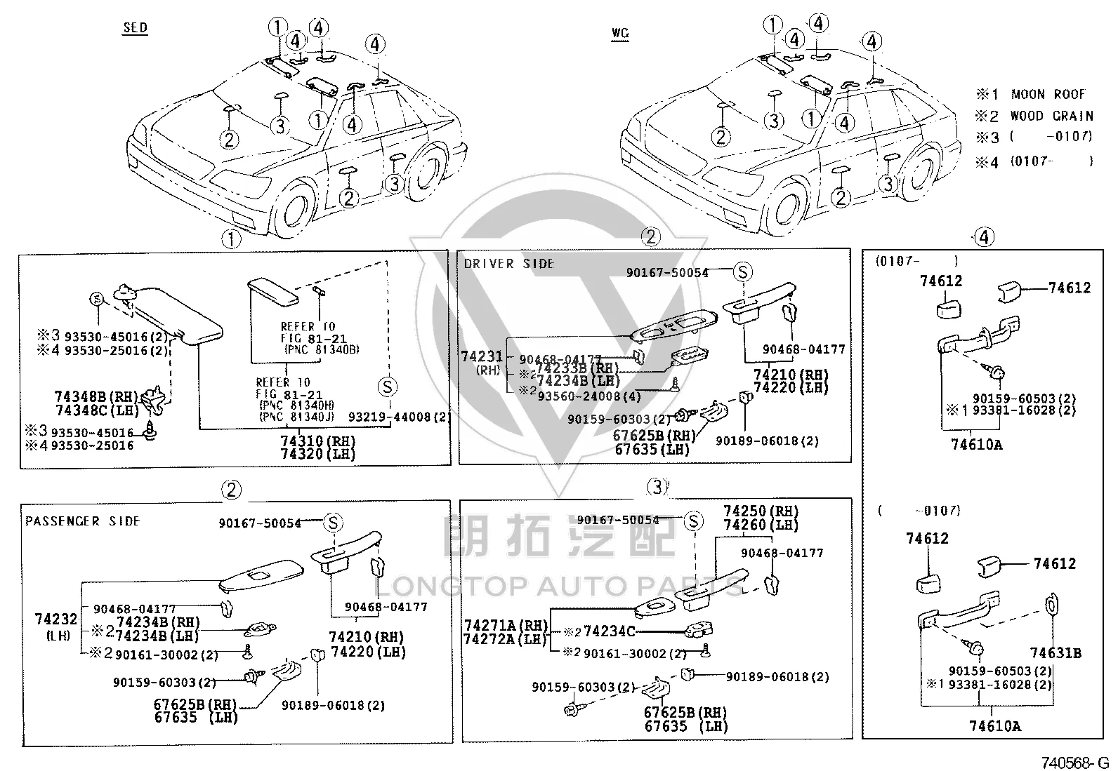 Front door armrest trim panel (right) 74612-22050 for Toyota Picnic