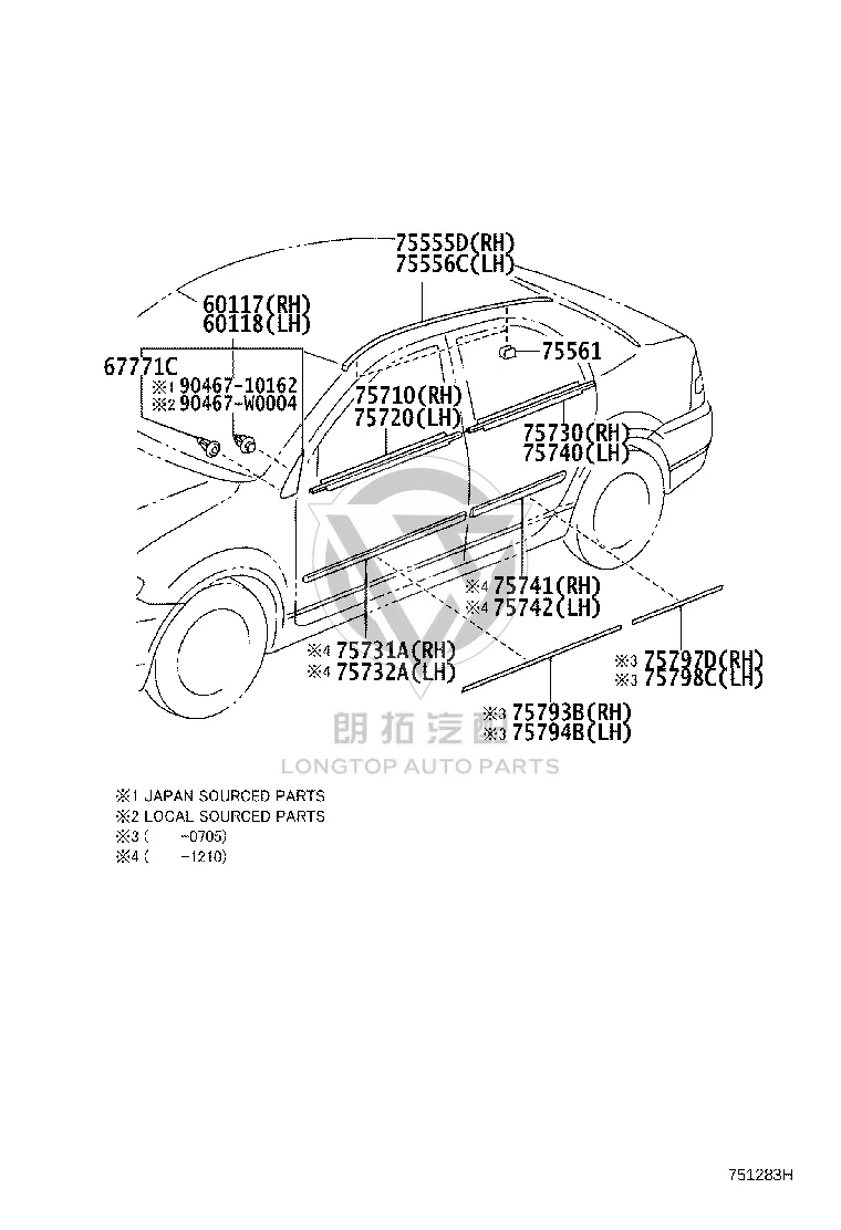 Front Door Glass Trim Left Outer 75720-02200 for Toyota Corolla