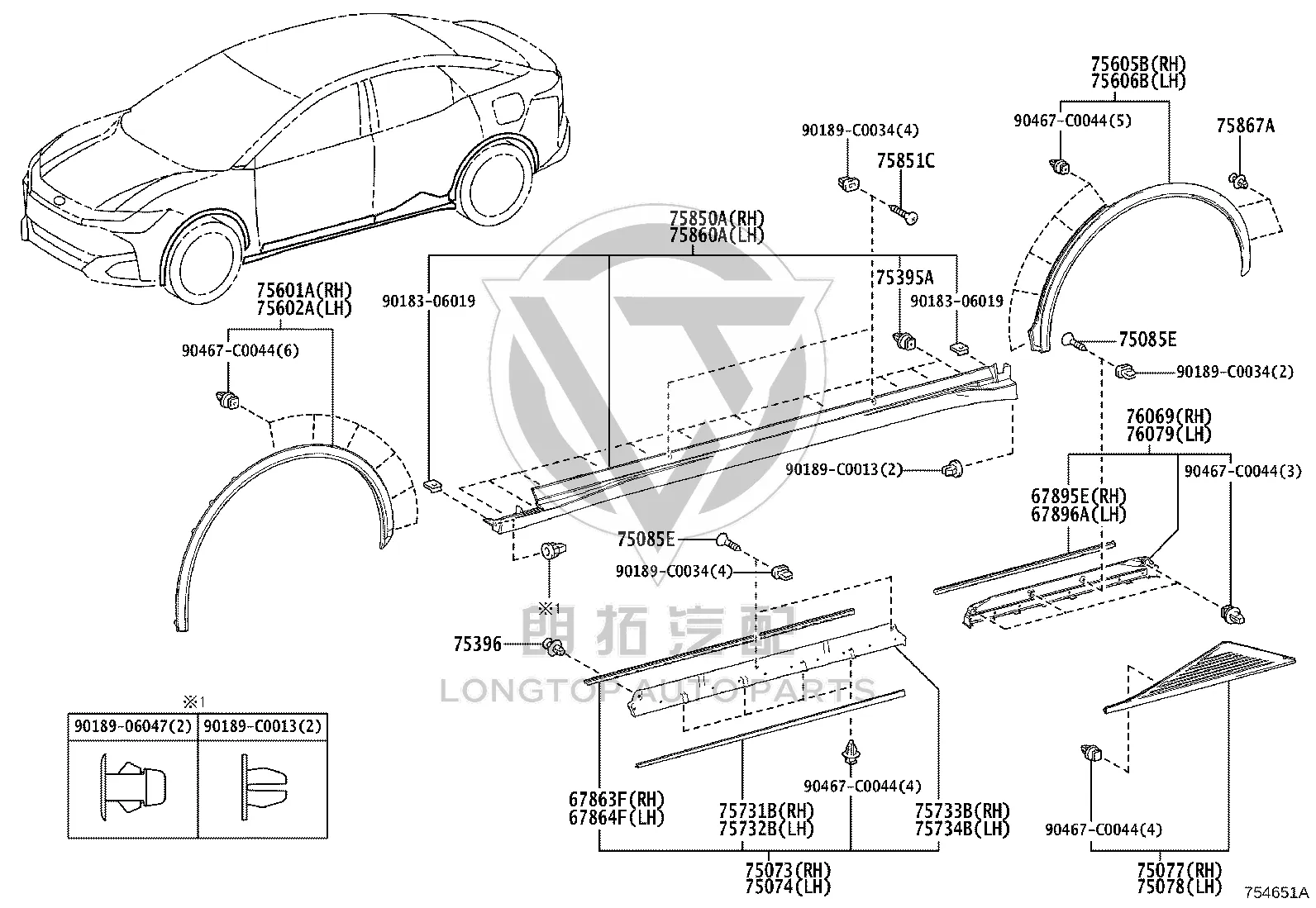 Front Wheel Arch Molding 75601-03010 for Toyota BZ3
