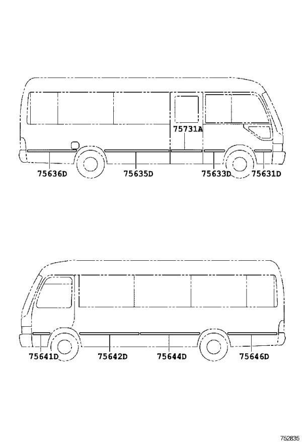 Front door exterior trim panel (right) 75073-0S020 for Toyota Coaster