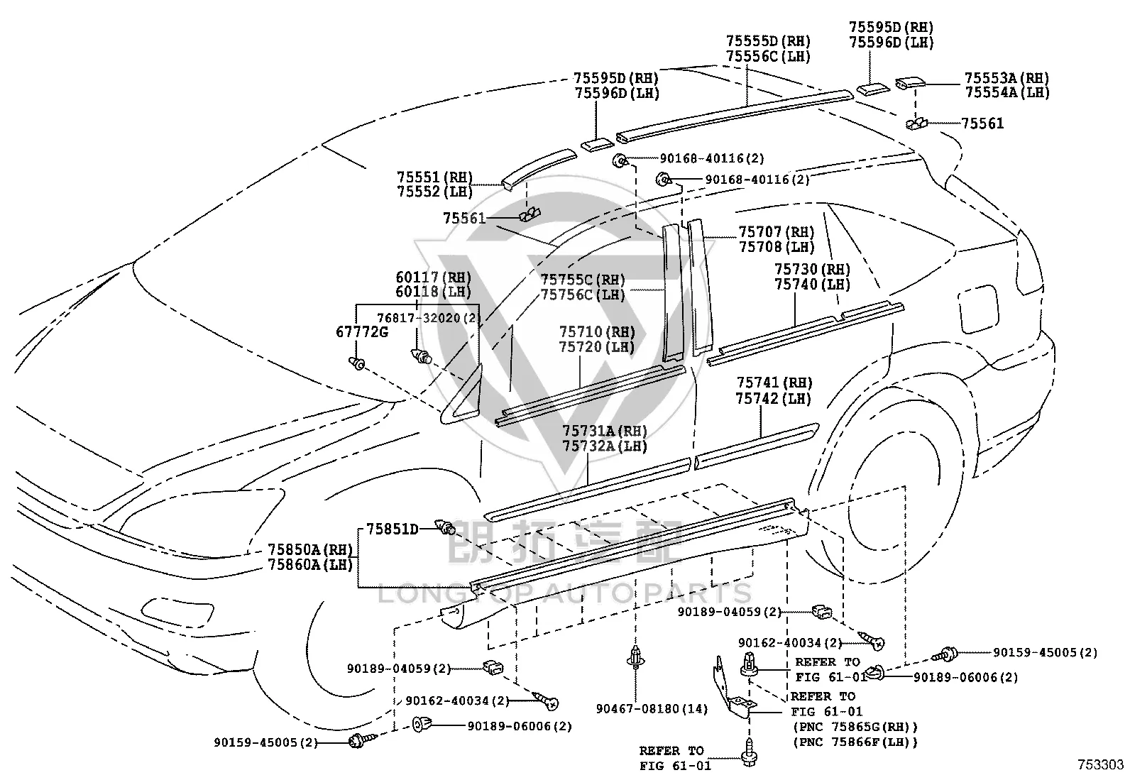 Rear Door Trim Panel Left 75076-48020 for Lexus RX400H