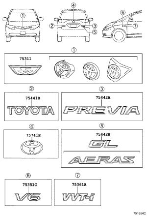 Emblem 75301-28140 for Toyota Previa