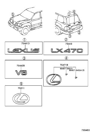 Tailgate Emblem 75444-60020 for Lexus LX470