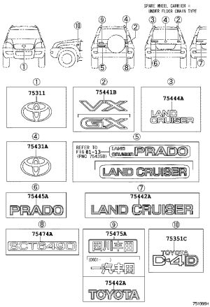 Genuine Toyota Emblem 75311-60150 for Toyota Land Cruiser Prado