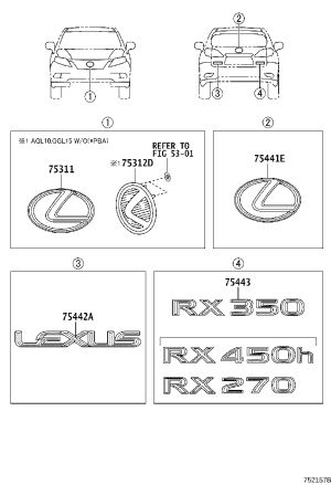 Tail Cover Word Mark 75443-48190 for Lexus RX270