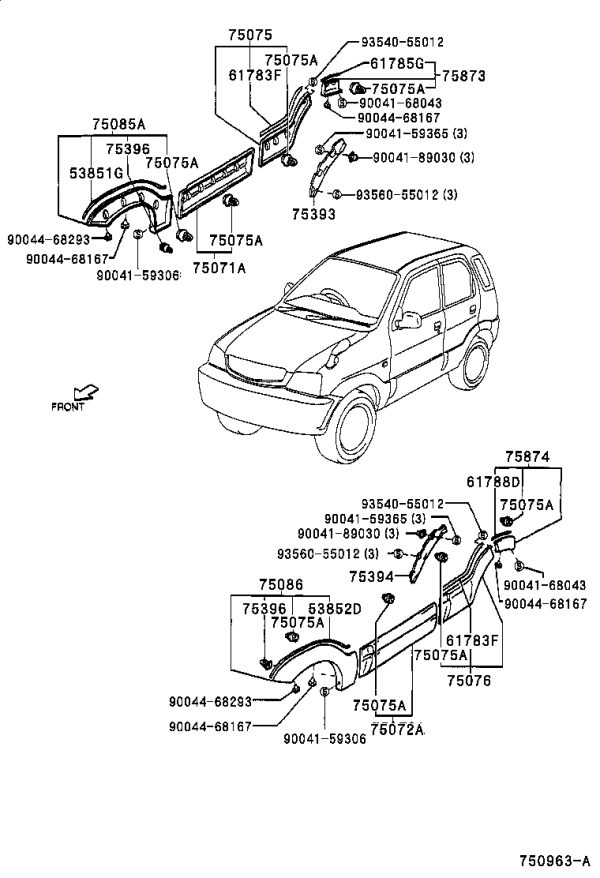 No. 2 Outer Protective Strip Fixture 75393-87401 for Toyota Cami